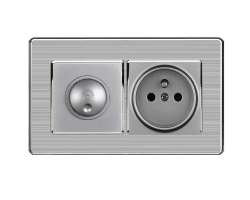 SRAN Z�suvka 230V+ oto�n� vyp�na� se stm�va�em osv�tlen� v luxusn�m nerez dvojr�me�ku - 126 K�