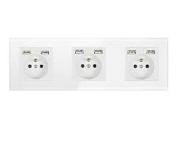 SRAN Elektrick� trojz�suvka 230V + 230V+2*USB 5V/2,1A  v b�l�m  sklen�n�m trojr�me�ku - 514 K�