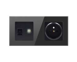 SRAN Z�suvka 230V + RJ45+TV v�etn� r�me�ku, �ern� sklo - 136 K�