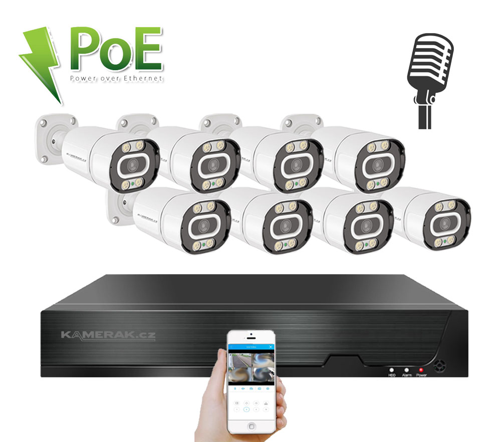 PoE IP 8 kamerovy set XM-803B 4MPx, mikrofon, CZ menu - 13790 K