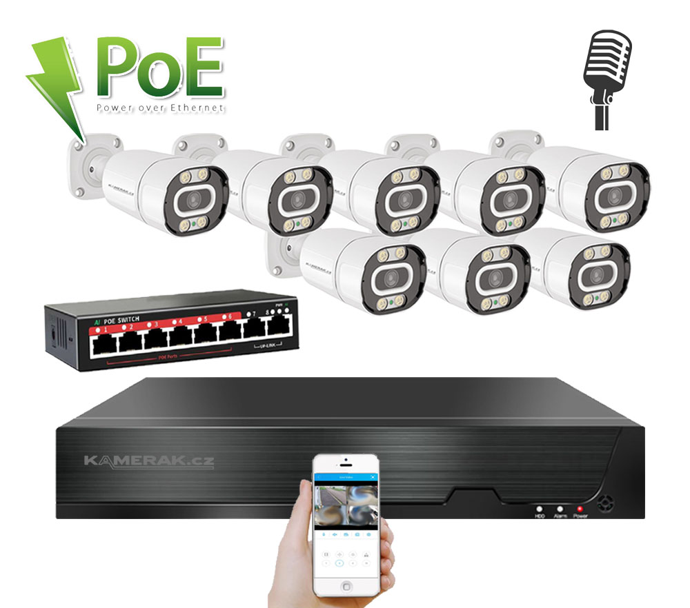 IP 8 kamerov set s externm PoE XM-803B-Ext. 4MPx, CZ menu - 13390 K