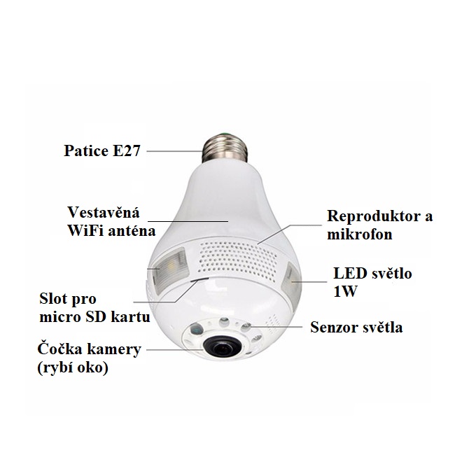 P2P WIFI IP panoramatick kamera XM-E27-10 3MPx rovka E27 LED svtlo